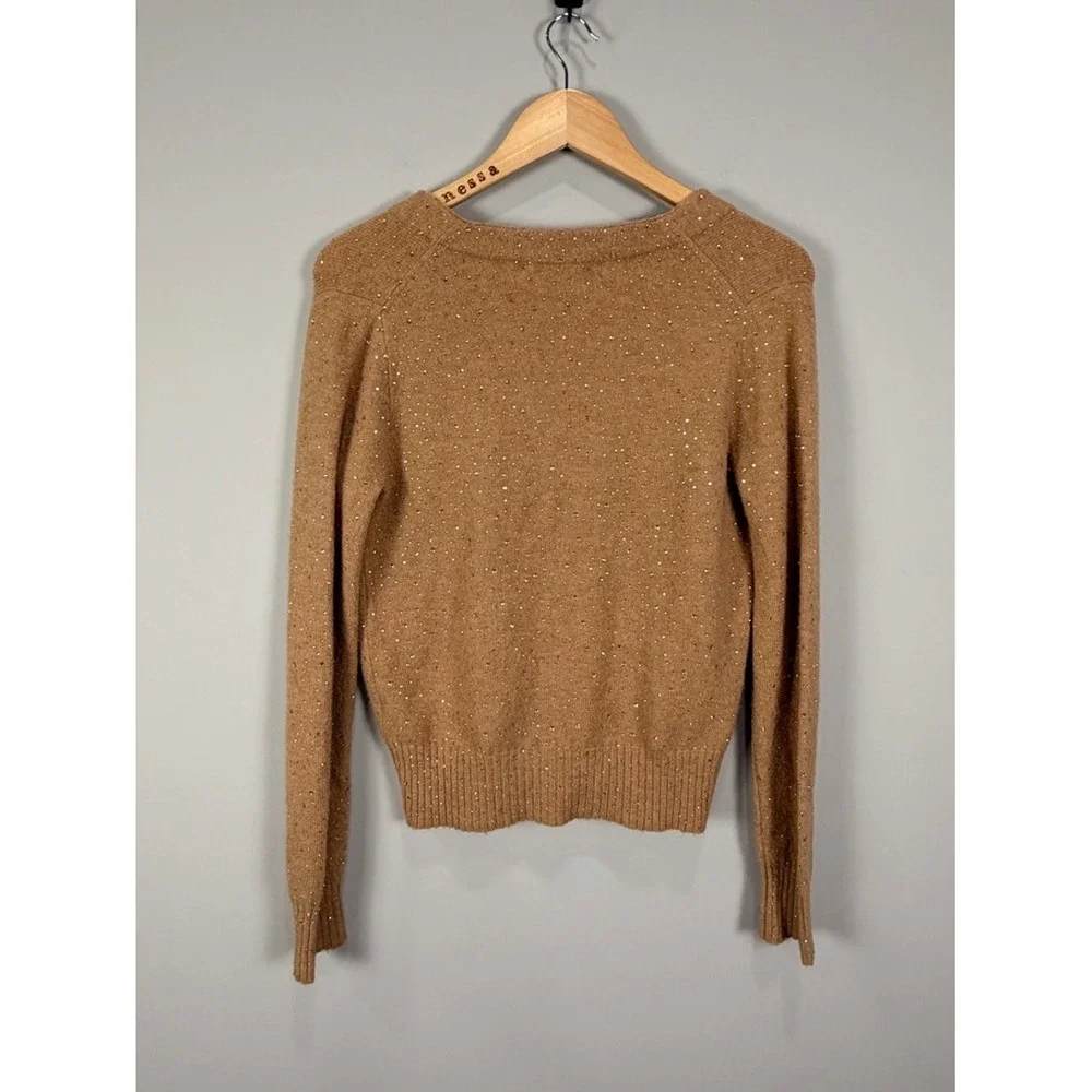 J Crew Sparkle Embellished Cardigan Sweater Camel XS V Neck Button Front‎ Knit